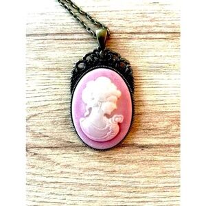 Dusty Rose Lady Victorian Style Cameo Necklace
